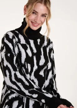 Blue Vanilla Black Abstract Animal Roll Neck Jumper