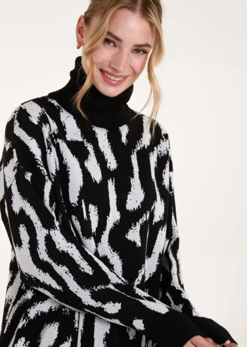 Blue Vanilla Black Abstract Animal Roll Neck Jumper