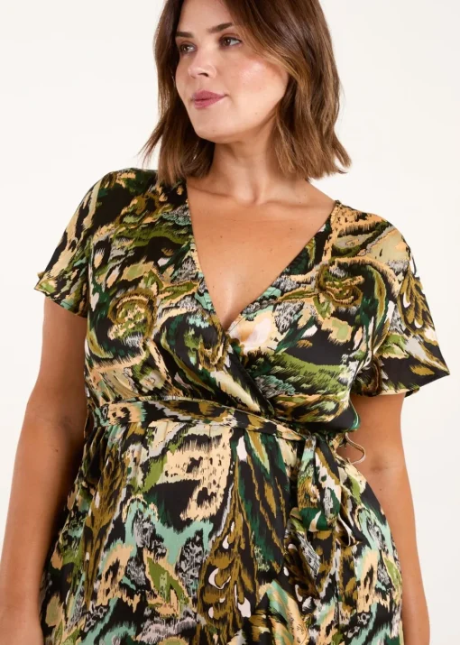 Blue Vanilla Black Curve Angel Sleeve Wrap Midi Dress