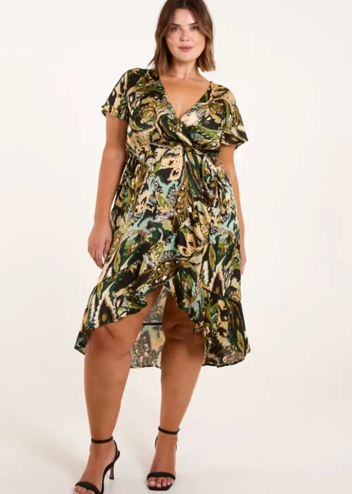 Blue Vanilla Black Curve Angel Sleeve Wrap Midi Dress