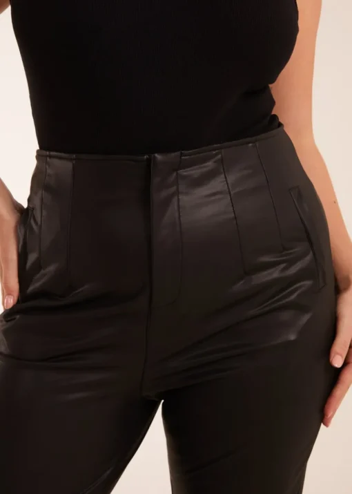Blue Vanilla Black Curve Matte Faux Leather Tailored Trousers