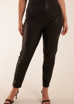 Blue Vanilla Black Curve Matte Faux Leather Tailored Trousers