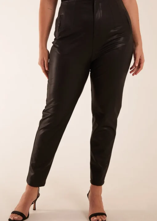 Blue Vanilla Black Curve Matte Faux Leather Tailored Trousers