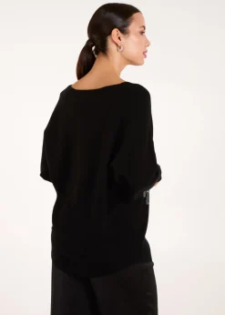 Blue Vanilla Black Embellished Bows Knitted Jumper