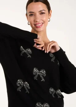 Blue Vanilla Black Embellished Bows Knitted Jumper