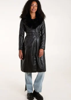 Blue Vanilla Black Faux Fur Longline Coat