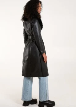 Blue Vanilla Black Faux Fur Longline Coat