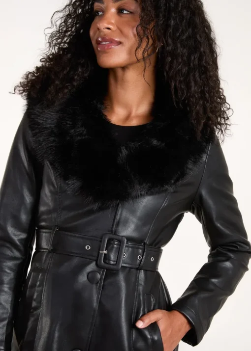 Blue Vanilla Black Faux Fur Longline Coat