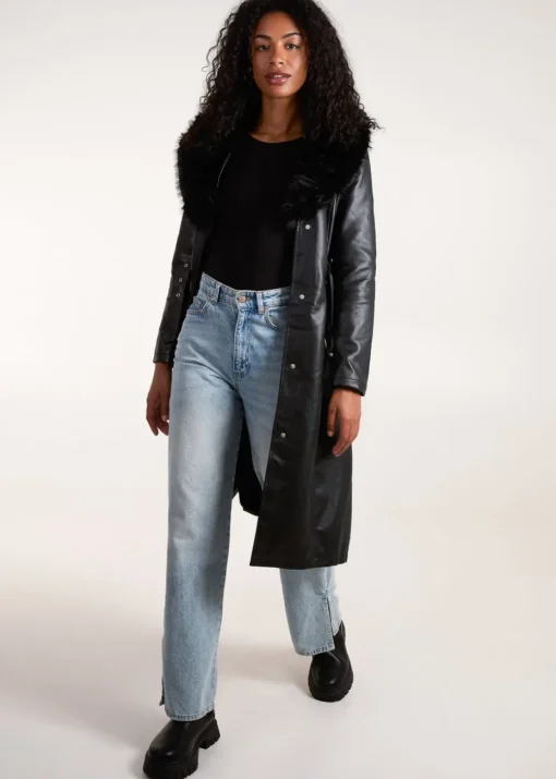 Blue Vanilla Black Faux Fur Longline Coat