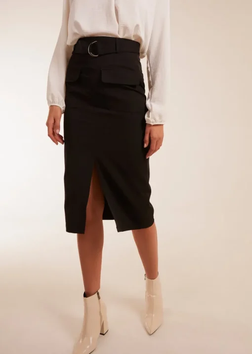 Blue Vanilla Black Front Split Midi Utility Skirt