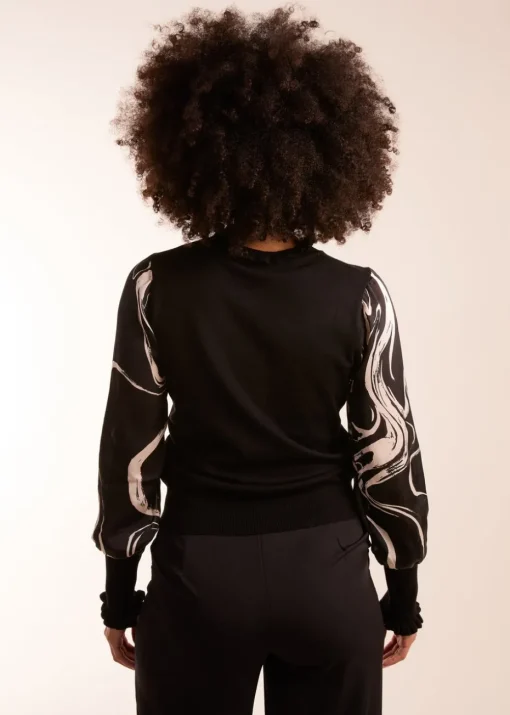 Blue Vanilla Black Marble Sleeve Frill Jumper