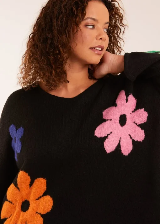 Blue Vanilla Black Multi Coloured Flower Jumper