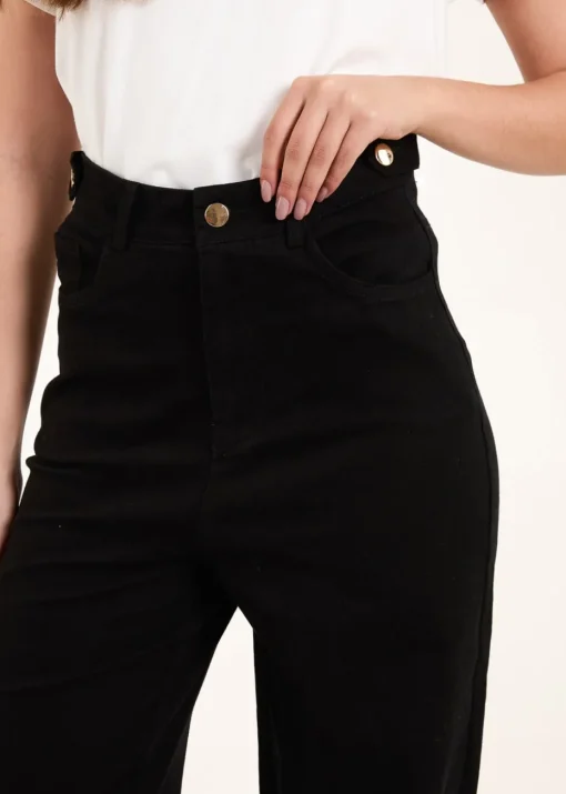 Blue Vanilla Black Plain Wide Leg Trousers
