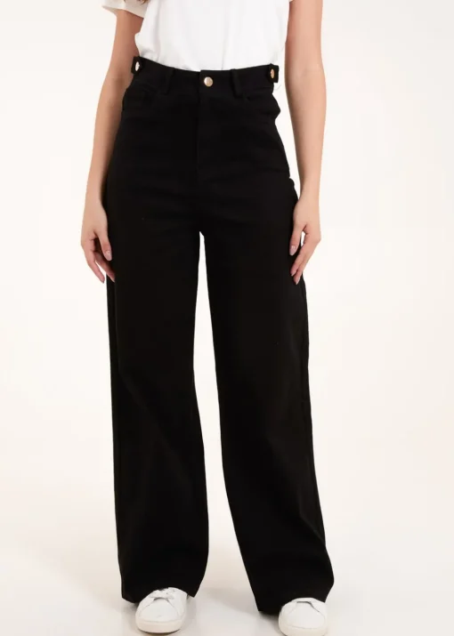 Blue Vanilla Black Plain Wide Leg Trousers