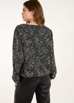 Blue Vanilla Black Pleated Bubble Hem Blouse