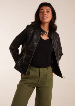 Blue Vanilla Black PU Leather Zip Through Biker Jacket