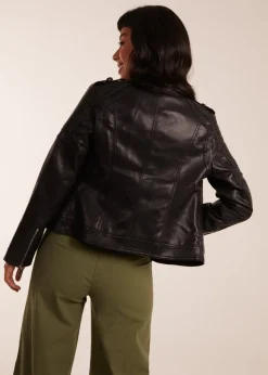Blue Vanilla Black PU Leather Zip Through Biker Jacket