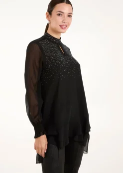 Blue Vanilla Black Rhinestone High Neck Top