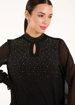 Blue Vanilla Black Rhinestone High Neck Top