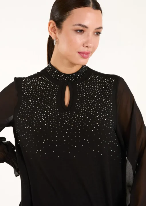 Blue Vanilla Black Rhinestone High Neck Top