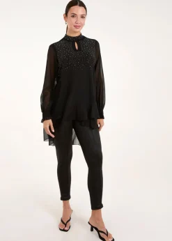 Blue Vanilla Black Rhinestone High Neck Top