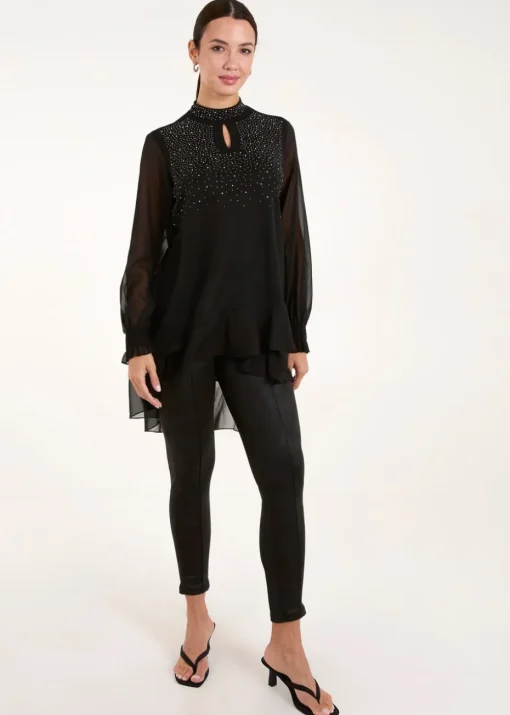 Blue Vanilla Black Rhinestone High Neck Top