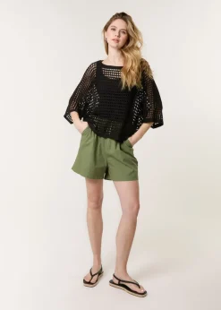 Blue Vanilla Black Round Neck Net Top