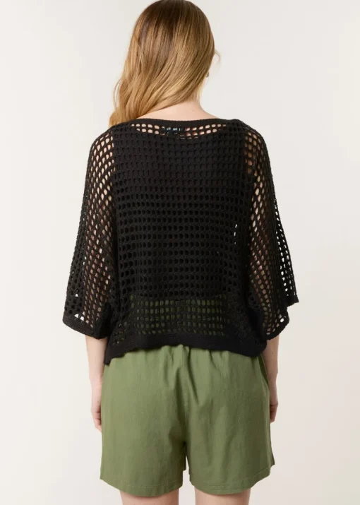 Blue Vanilla Black Round Neck Net Top