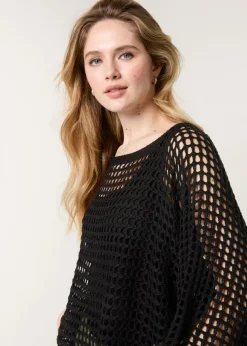 Blue Vanilla Black Round Neck Net Top