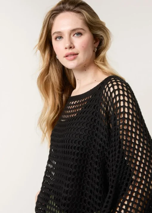 Blue Vanilla Black Round Neck Net Top