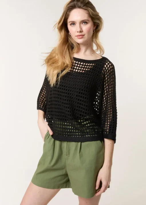 Blue Vanilla Black Round Neck Net Top