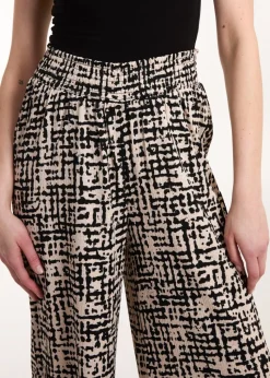 Blue Vanilla Black Shirred Waistband Wide Leg Trousers