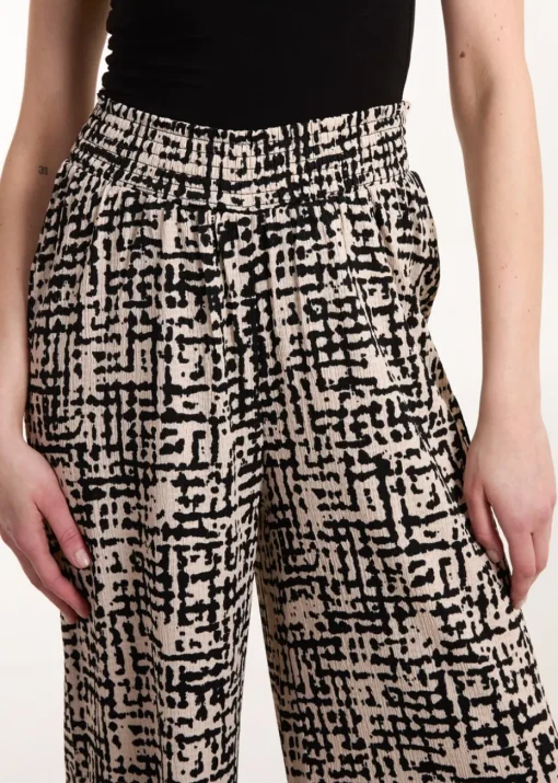Blue Vanilla Black Shirred Waistband Wide Leg Trousers