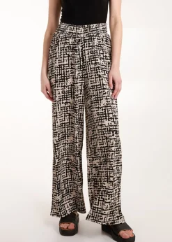 Blue Vanilla Black Shirred Waistband Wide Leg Trousers