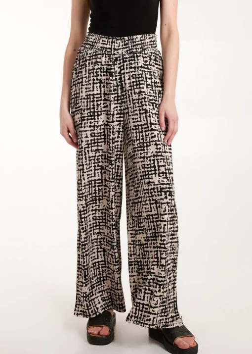 Blue Vanilla Black Shirred Waistband Wide Leg Trousers