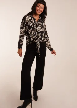 Blue Vanilla Black Tie Front Oversized Shirt