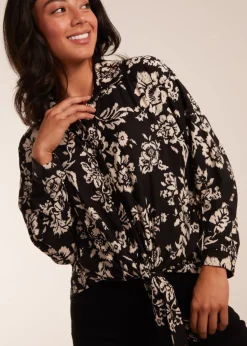 Blue Vanilla Black Tie Front Oversized Shirt