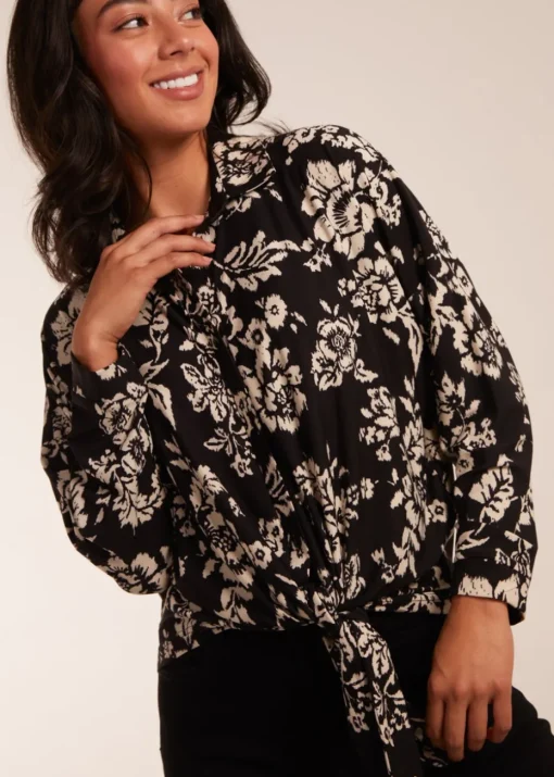 Blue Vanilla Black Tie Front Oversized Shirt