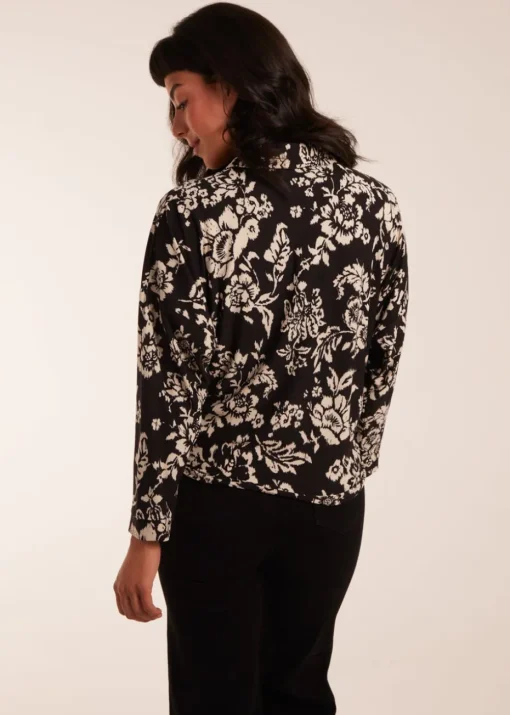 Blue Vanilla Black Tie Front Oversized Shirt