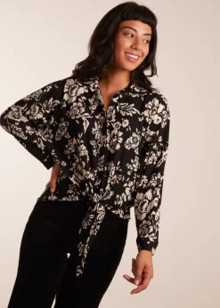 Blue Vanilla Black Tie Front Oversized Shirt