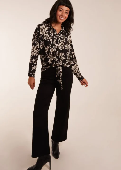 Blue Vanilla Black Tie Front Oversized Shirt