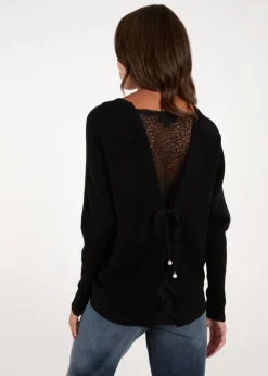 Blue Vanilla Black V Neck Ribbed Jumper