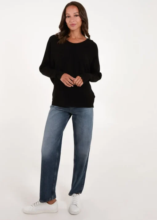 Blue Vanilla Black V Neck Ribbed Jumper
