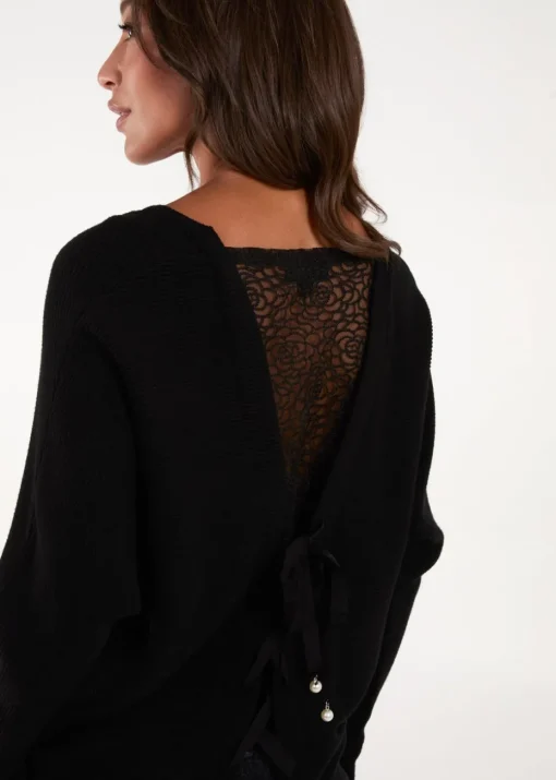 Blue Vanilla Black V Neck Ribbed Jumper