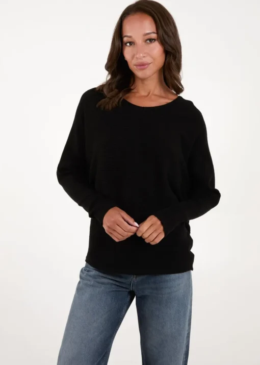 Blue Vanilla Black V Neck Ribbed Jumper