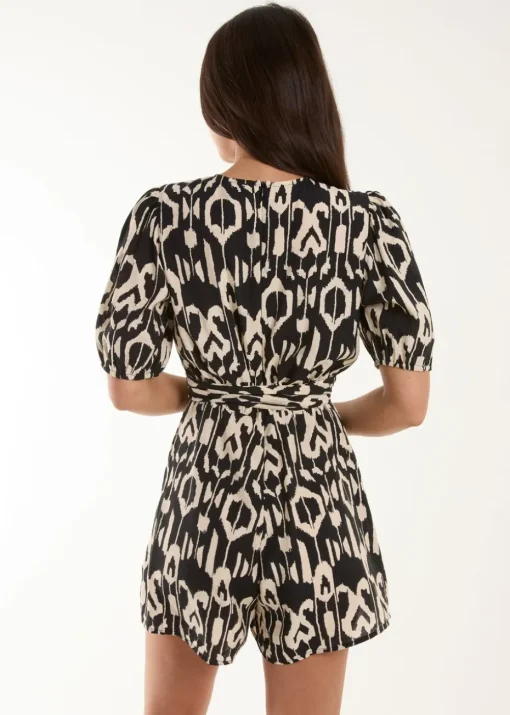 Blue Vanilla Black Wrap Front Playsuit