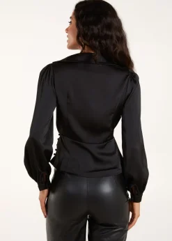 Blue Vanilla Black Wrap Shirt Top