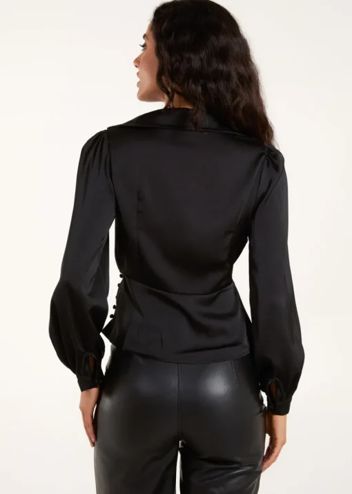 Blue Vanilla Black Wrap Shirt Top