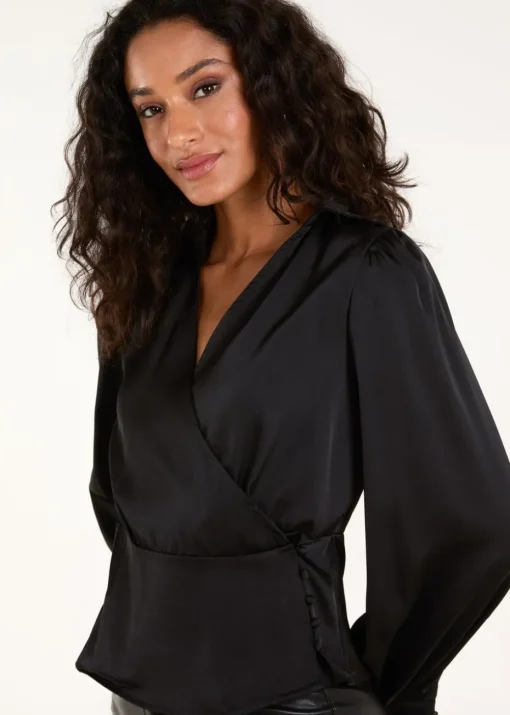 Blue Vanilla Black Wrap Shirt Top