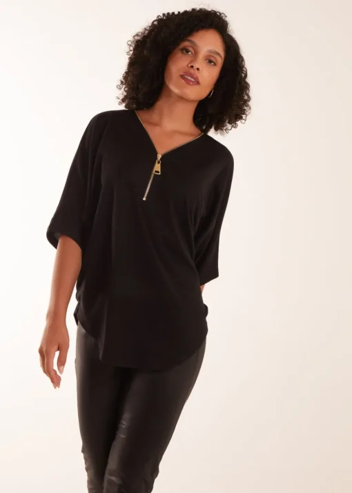 Blue Vanilla Black Zip Front Top